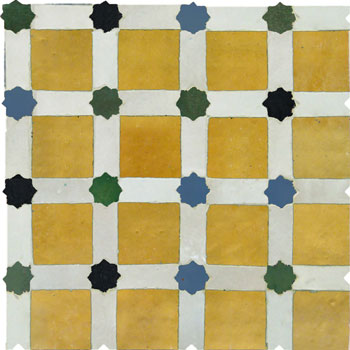 Mosaic House Moroccan tile Alhambra 16-1-10-6-2 Gold White Green Black Light Blue  zellige, mosaic, zellij, field, pattern, glaze, stars 